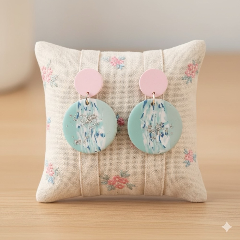 Swirled Aqua, Teal & Gold Fleck Earrings 🌊